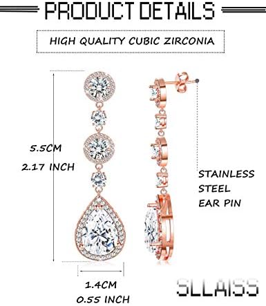 Sllaiss Teardrop Dangle Earrings for Women Cubic Zirconia Drop Earrings White Gold Rose Gold Plated Long Earrings Copper
