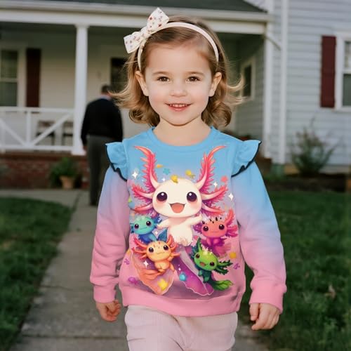 Axolotl Toddler Sweatshirt Girl Long Sleeve Ruffle Pullover 1-8 T Tops4
