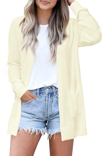 Image of STYLEWORD Women's Fashion Cardigan Sweater Lightweight Open Front Long Casual Beach Kimonos Outfits with Pockets