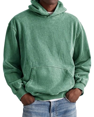 Men's Hoodies Distressed Washed Sweatshirts Solid Vintage Hooded Sweatshirt Long Sleeve Pullover Tops with Pockets