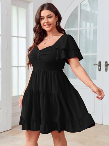 SCOMCHIC Women's Plus Size Summer Dresses Short Sleeve Sweetheart Neckline A Line Cocktail Boho Cute Mini Short Dress2