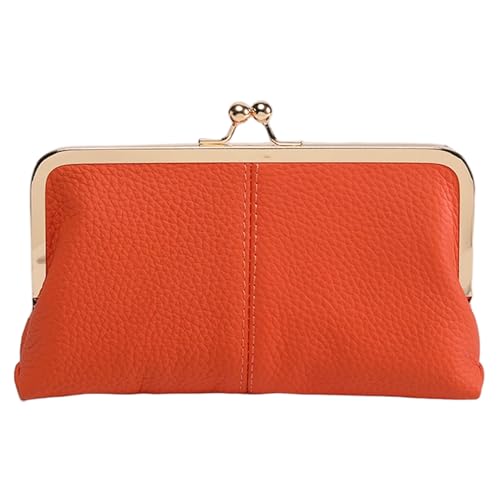 Portefeuille en cuir pour femmes vintage en maroquinerie haut de gamme spacieuse couleur orange