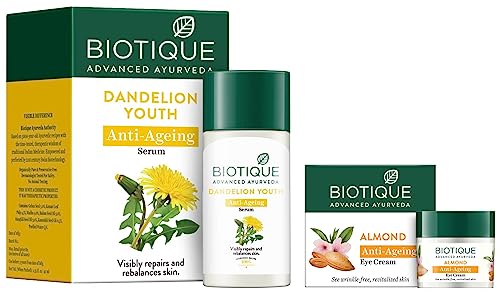 Image of Biotique Bio Dandelion Visibly Ageless Serum, 40ml & Bio Almond Soothing & Nourishing Eye Cream, 15g
