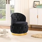 Tassullo Barrel Chair with Storage, Velvet Round Armchair with Wheels, Soft Tufted Upholstered Easy Chair Tub Chair for Small Space, Living Room, Bedroom, Office, Waiting Room (Black)