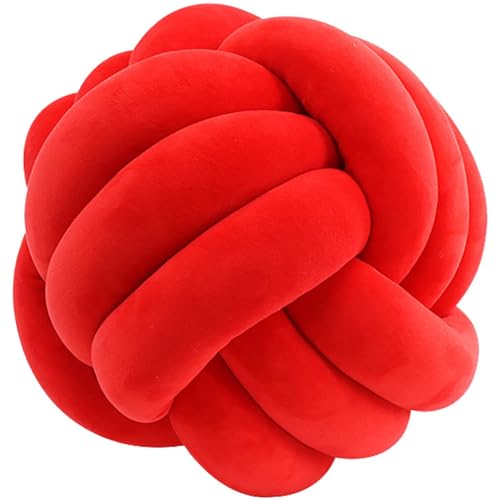 Cojín Decorativo con Nudos, Cojines Redondos Decorativo de Terciopelo,Almohada Decorativo para Sofá,Cojín Redondo para Dormitorio(Rojo,D: 22cm/8.6in)