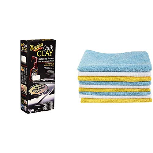 Meguiar's ME G1116 Quik Clay et pack de 24 chiffons microfibres Amazon Basics pour auto