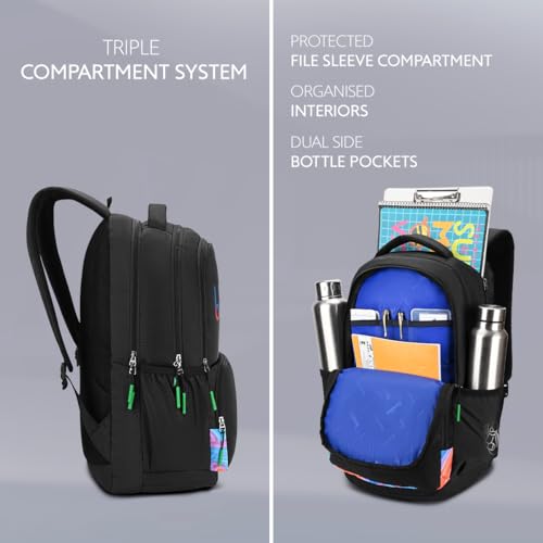 Image of United Colors of Benetton Unisex High-School Backpack METEORITE | Printed Daypack with 3 Compartments, Airmesh Padding | Backpack for School Girls and Boys | 33L Capacity