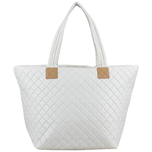 BODHI Quilted Soft Luxe Large Tote Bag For Women, Travel Shoulder Bag Top Handle Handbag for Gym, Work, Fog Gray4