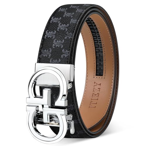 Image of ITIEZY Ratchet Belts for Men - Leather Click Belt for Casual Dress 1 3 /8 inch, Mens Adjustable Belt Trim to Fit