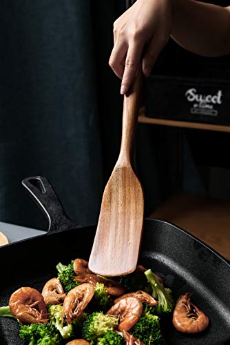 Spatule en bois de teck naturel à long manche - Fabriquée à la main pour ustensiles de cuisine antiadhésifs - Image 5