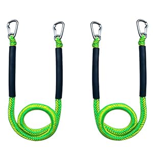 Boat Accessories, 4ft Boat Bungee Dock Lines, PE Boat Ropes for Docking with Two 316 Stainless Steel Hooks, for Boating, Jet Ski,Pontoon,SeaDoo, WaveRunner, Kayak, Canoe, 2pcs, Green&Yellow