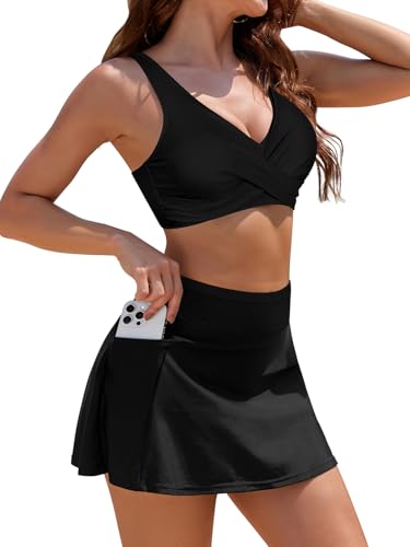 Jupe de bikini modeste et maillot de bain 2 pièces taille haute anti-complexes