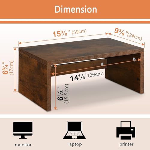 Image of Higher Monitor Stand Riser, Wood Monitor Riser with Storage for Desk Small Monitor Stand TV /Screen /PC /Laptop Riser Computer Stand Desktop Shelf (Brown)