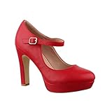 vintage pumps mary janes  Elara Damen High Heels Pumps Riemchen Vintage Chunkyrayan E22320 Red-37