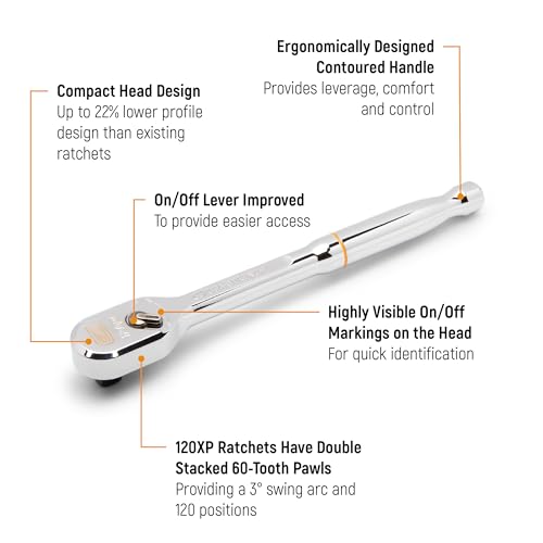 Image of GEARWRENCH 1 /4 inch Drive 120XP Dual Material Handle Flex Head Teardrop Ratchet | 81009XP