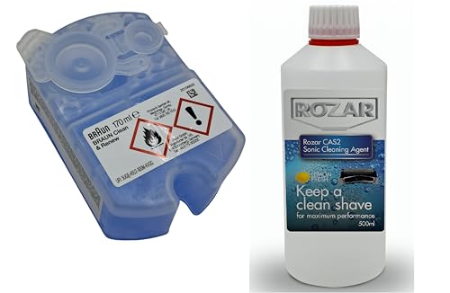 Braun Clean and Renew Cartridge + Shaver Cleaner Fluid Refill Bottle for 3 Refills Equivalent to 4 Cartridges 500ml Improved Formula with 25% More Isopropyl Alcohol