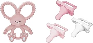 Flexees Pink Bunny Silicone Teether, HappyPaci Silicone Pacifier 0-6m 3 Pack, BPA Free