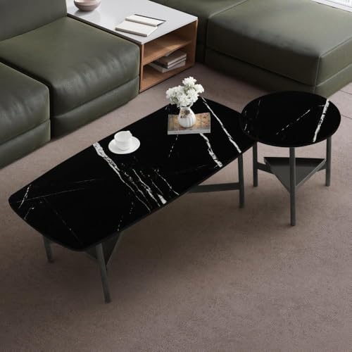 Image of Wakefit Malabar Coffee Table I Marble Finish I Vitrified Tile Top I Colonial Black