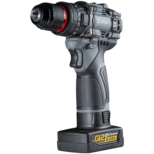 Durofix G12 Akku-Bohrmaschine, 50Nm Kombi-Bohrschrauber, 1.800RPM 2-Gang bürstenloser Motor, 20+3 Drehmomenteinstellungen, 3/8 Bohrfutter und LED-Licht, 1 x 12V 4.0Ah Akku, Ladegerät und Tragetasche