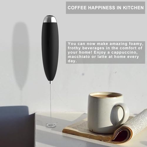 Image of Electric Milk Frother Handheld, Frother Wand for Coffee Drink Mixer Matcha Whisk, Foam Maker for, Frappe Hot Chocolate, Cappuccino, Lattes - Battery Operated (Not Included) (Black)