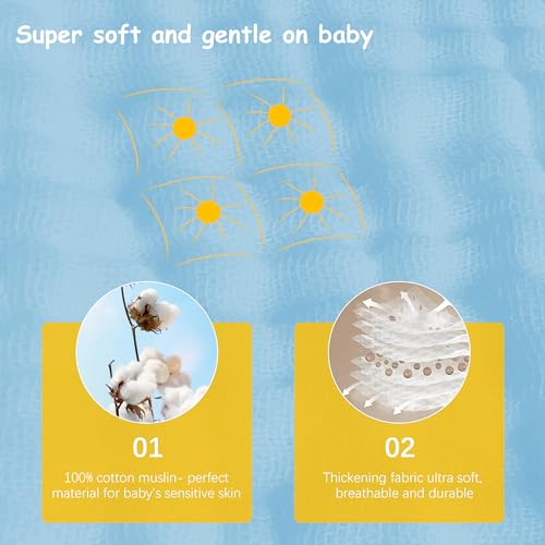 Image of Lovely Care 12 Pack Muslin Burp Cloths 100% Cotton Muslin Cloths Large 20''x10'' Extra Soft and Absorbent Baby Burping Cloth - Aqua