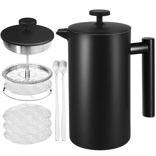Catálogo de Prensa Francesa Walmart los preferidos por los clientes. 40 KAMYSEN Cafetera Prensa Francesa de Acero Inoxidable de Doble Pared,1000ml Cafetera y Tetera Cafetera de Émbolo con Filtros,34 onzas,color negro