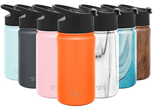 Simple Modern 14 Ounce Summit Water Bottle - Travel Mug Stainless Steel Tumbler Flask +2 Lids - Wide Mouth Double Wall Vacuum Insulated Leakproof -Autumn Orange