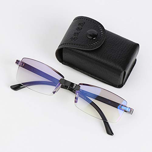 WEIXINMWP Neue Männer Frameless Folding Lesebrille Anti-Blau-Licht-Gläser Lesebrille mit Glas-Kasten,Schwarz,3.0X Cover