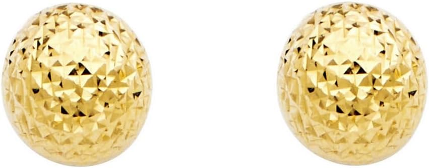 14k Yellow Gold Crystal Cut Full Ball Earrings 10mm Ball Earring for Women