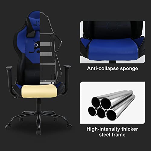 Gaming Chair Office Chair Desk Chair With Lumbar Support Headrest Armrest Rolling Swivel Pc E-Sports Hockey Racing Chair Pu Leather Adjustable Ergonomic Computer Chair For Adults Gamer (Blue) #TOP6