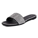 EETTARO Women's Glitter Shiny Slide Sandals Sparkle Fancy Flat Slippers Slip-on Jeweled Shoes(Black V1, Numeric_9)