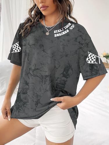 Racing Shirt Women Checkered Flag Graphic Car Shirts Formula Raceday Outfit Casual Short Sleeve Tee Tops2