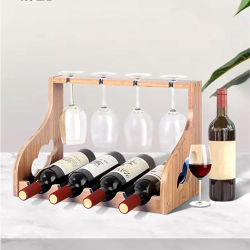Soporte de vino de madera para 4 botellas y copas miniatura 5