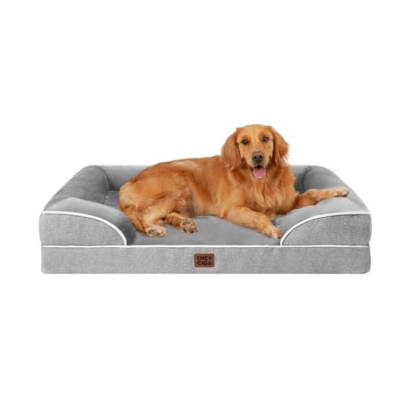 EHEYCIGA Orthopedic Dog Beds for Extra Large Dogs 44x32Inch, Waterproof Memory Foam XL Pet Bed with Sides, Non-Slip and Egg-Crate Foam Big Dog Couch Bed with Washable Removable Cover, Grey