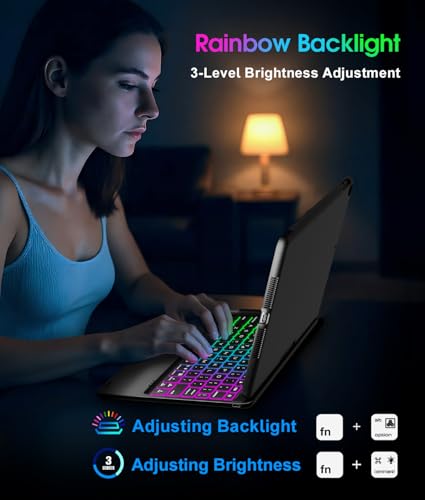 Image of Baisla iPad 9th Generation Case with Keyboard 10.2 inch (2021), 360 Rotatable with Trackpad & Rainbow Backlit, iPad Keyboard case for 9th /8th /7th, iPad Air 3, iPad Pro 10.5 (Black)