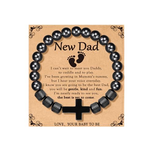 Image of P. BLAKE Gifts for Him Men New Dad Husband Grandpa, Obsidian Cross Bracelet Christian Religious Birthday Jewelry Gifts