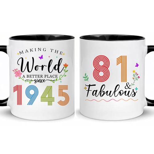 Choinn 1945 81st Birthday Gifts for Women Men, Turning 81 Years Old Birthday Gift Coffee Mug for Mom, Dad, Grandma, Grandpa, 81st birthday Gifts Ideas, Fathers Day Mothers Day Christmas 11oz Cup