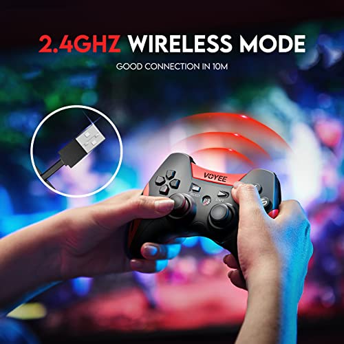 Image of VOYEE WE-07P Wireless PC Controller, Game Controller for PC PS3 PS2 Dualshock Joystick for Laptop PC Gaming, Wireless PC Gamepad (Red)