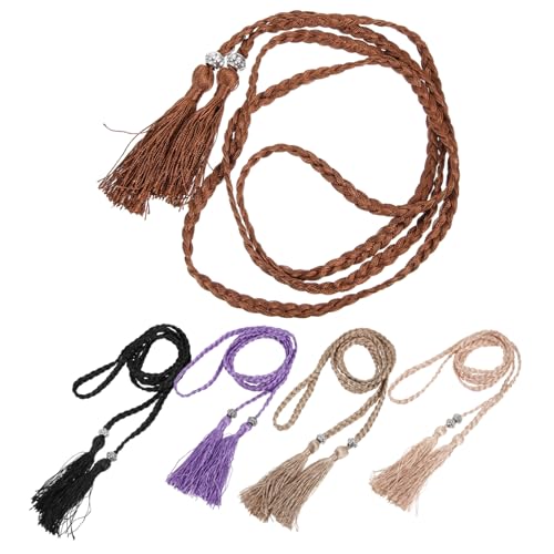 VALICLUD 5pcs Women Woven Waist Belts with Tassel Casual Decorative Waist Rope for Dresses Skirts Jeans Fashion Accessory in Multiple Colors