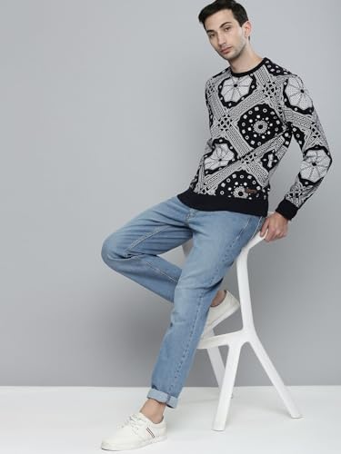 Image of The Indian Garage Co Men Regular Fit Floral Crew Neck Overhead Sweatshirt