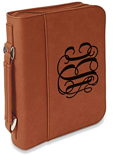 Personalized Interlocking Monogram Leatherette Bible Cover with Handle & Zipper - Small - Double Sided