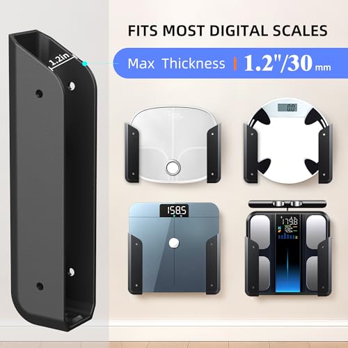 ELETIUO Wall-Mounted Scale Holder with Adhesive &Screws -Fits Most Digital Scales (Up to 1.2"/30mm Thick),Anti-Slip Silicone Pads,Space-Saving Bathroom/Bedroom Organizer-Easy to Install, Black - image 4