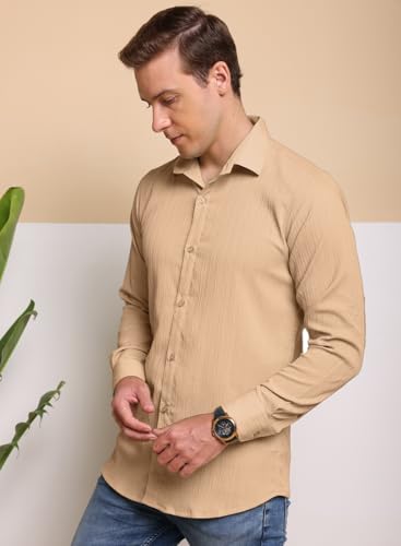 Image of FILO HEVIS Men's Casual Button Down Popcorn Shirts Stylish Long Sleeve Linen Textured Beach Summer Shirt