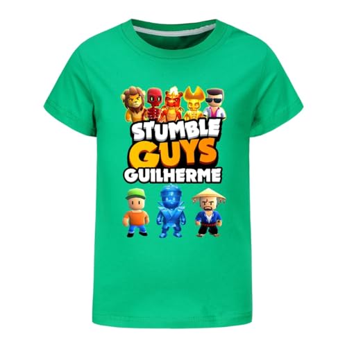 Camiseta de algodón para niños con diseño casual de Stumble Guys de manga corta, camiseta de verano para niños, verde, 5-6 años