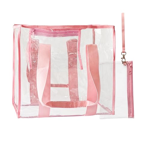 TotePrint Durchsichtige PVC-Strandtasche mit Handyfach 35x30x17.5cm Wasserdichte Transparente Beachbag für Sicherer Strandurlaub (1 Stück) (Pink + Handtasche)