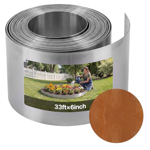 VEVOR Bordure de Jardin Métal 10 m x 15 cm Bordure de Pelouse Acier Corten pour Massifs de Fleurs, Allées, Délimitation Espace, Aménagement Paysager, Flexible, Grande Couverture, avec Paire de Gants