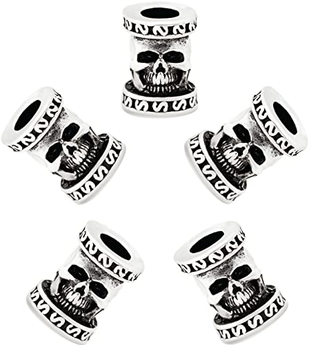 HAQUIL Skull 5pc Viking Dreadlock Accessory Set - Norse Hair Beads, Lock Beads, Pull Hair Pin, Quick Beader