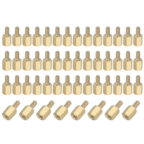 PATIKIL M2.5 x 6+5 mm Female Thread Hex Brass PCB Standoff, 50 Pcs for FPV Drone Quadcopter PCB Motherboard Steel Screw Nut Set Computer Electrical, Gold