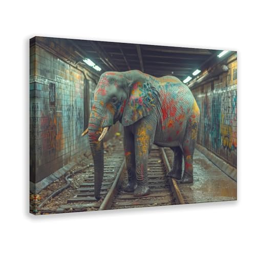 Graffiti Urban Jungle Elephant Art Wall Art Posters Canvas Print