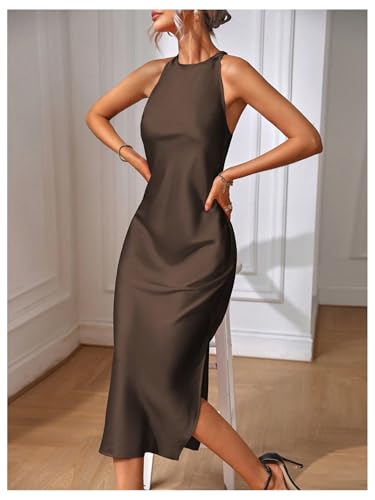 Image of Floerns Women's Elegant Sleeveless Crew Neck Maxi Dress Slit Cocktail Tank Dress